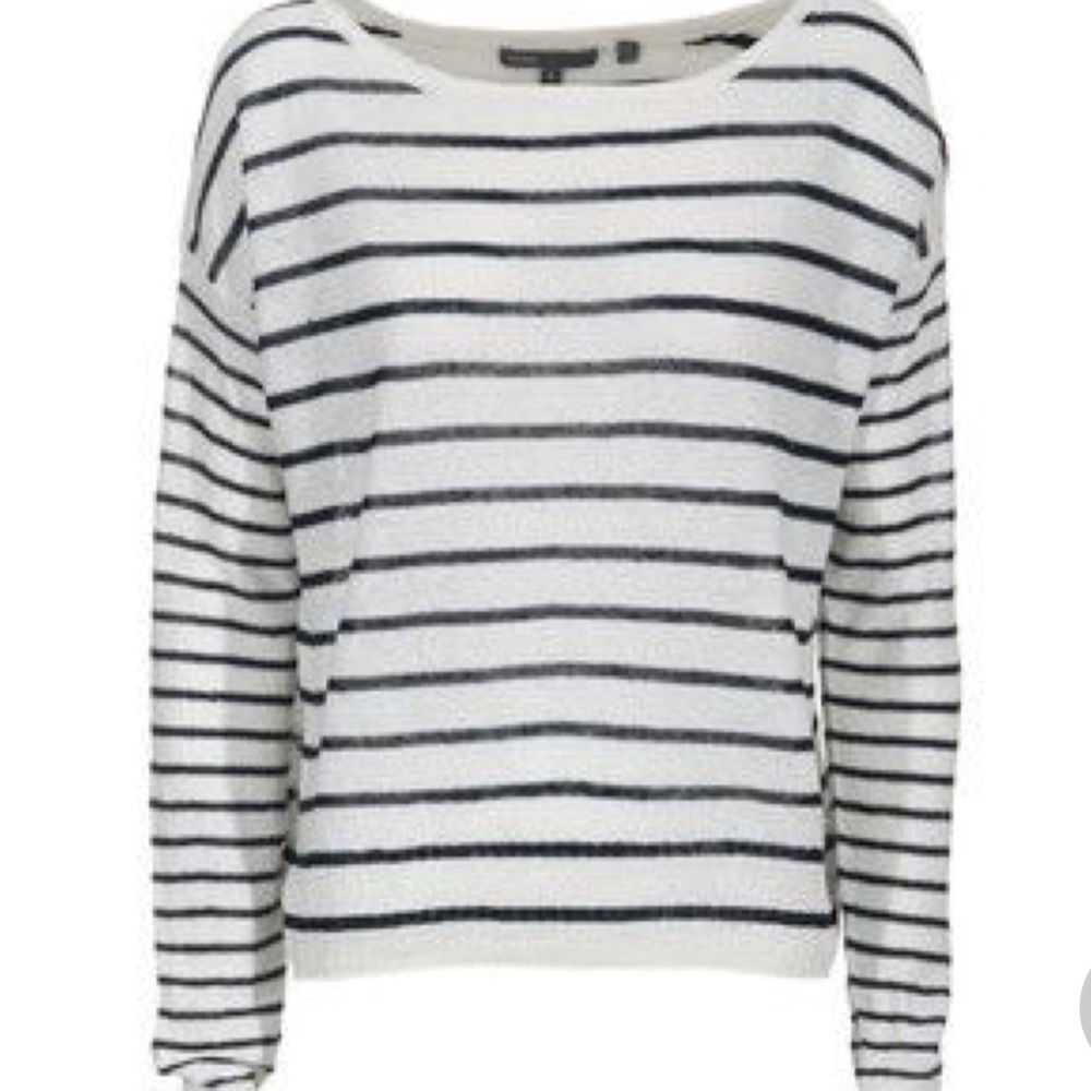 VINCE Mixed Stripe Boatneck Linen Sweater M - Picture 2 of 7